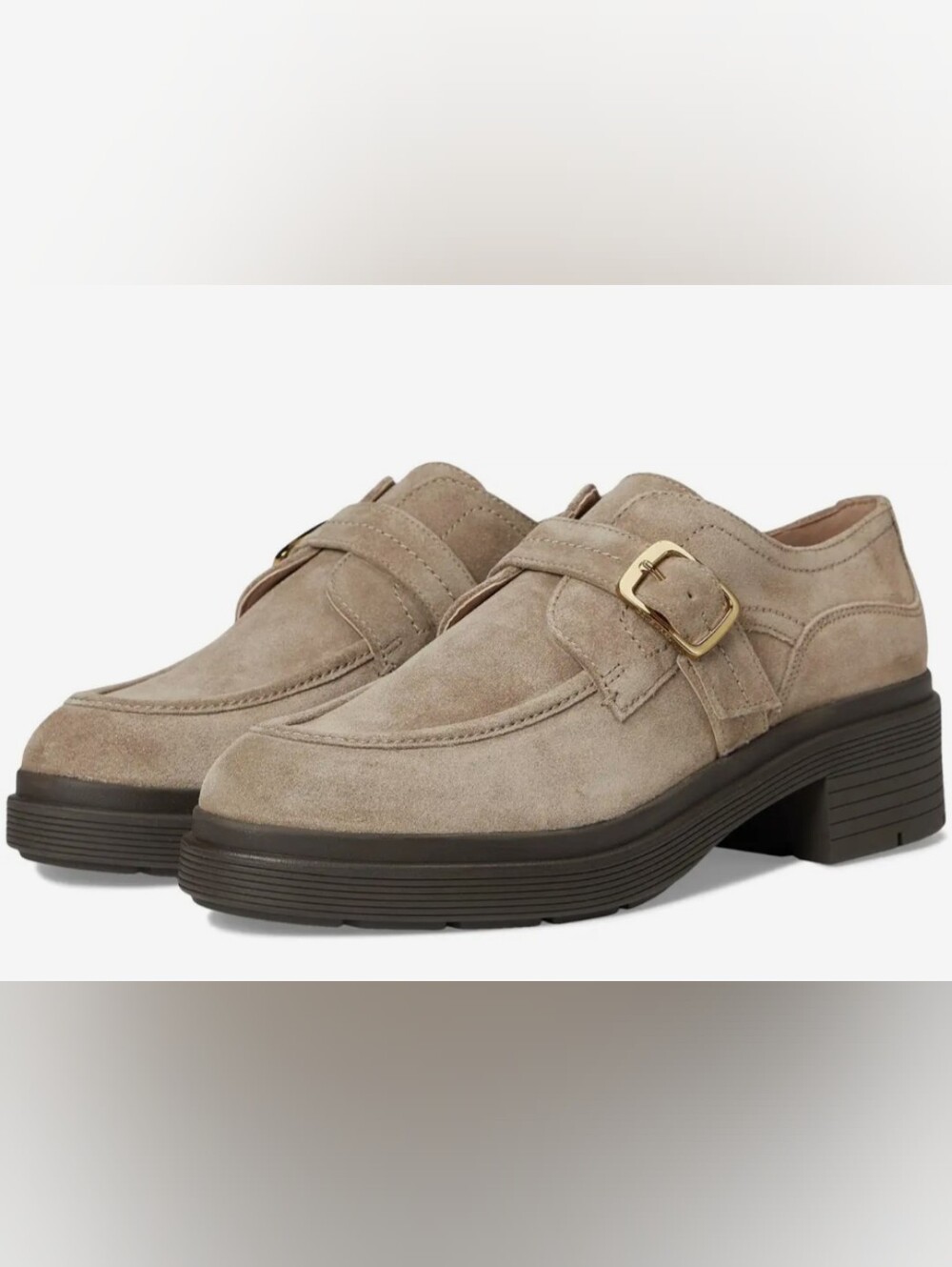 New Cole Haan Carlitta Monk Strap Lug Oxfords Irish Coffee Suede Leather Sz 11B